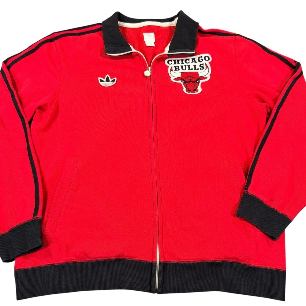 Adidas Chicago Bulls Jacket Mens XL Red Good Zip Up Track Trefoil NBA Pinhole
